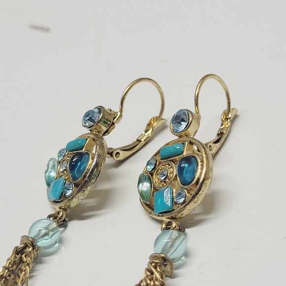 101 Bohemian Dangle 4" earrings gold tone blue beads - Picture 4 of 8